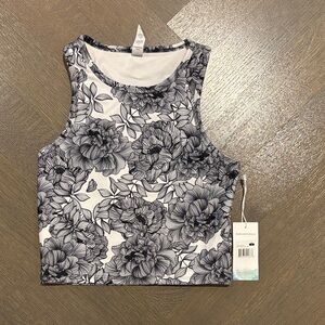Balance Collection Black and White Floral Crop Top